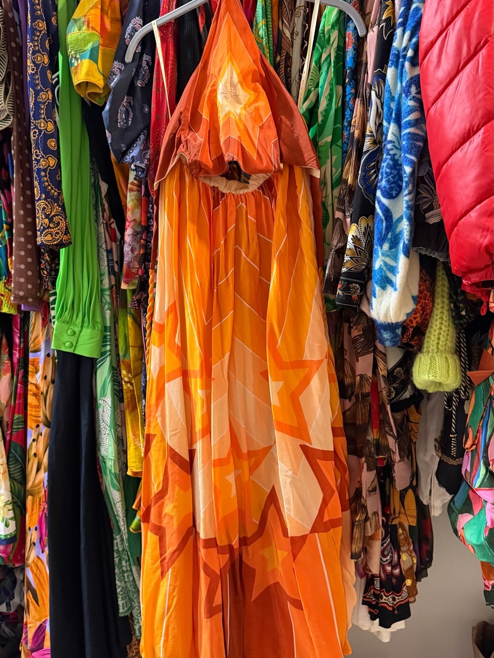 NWOT FARM Rio Orange and Yellow Star-Print Halter Maxi Dress - Picture 11 of 15